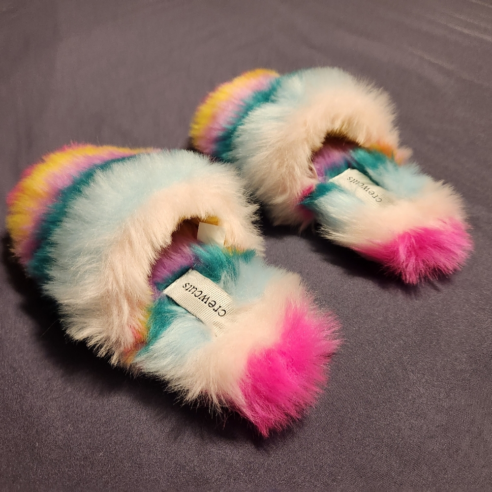 CrewCuts J. Crew fuzzy rainbow slippers toddler girl size 8 NEW